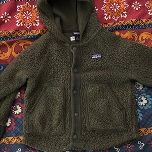 Patagonia Forest Green Hooded Fleece Jacket